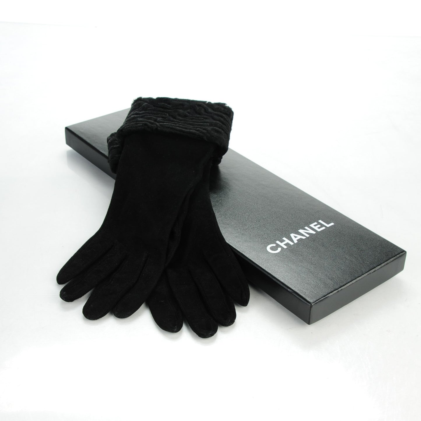 Astrakhan Fur Suede Gloves 7.5 Black