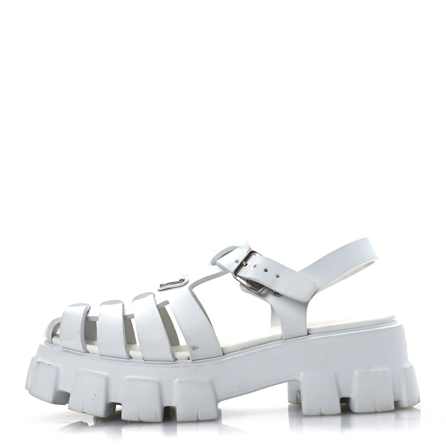 Prada Foam Rubber Metal Triangle Logo Monolith 55mm Cage Sandals 41 White 1 of 16