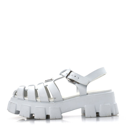 Prada Foam Rubber Metal Triangle Logo Monolith 55mm Cage Sandals 41 White 1 of 16