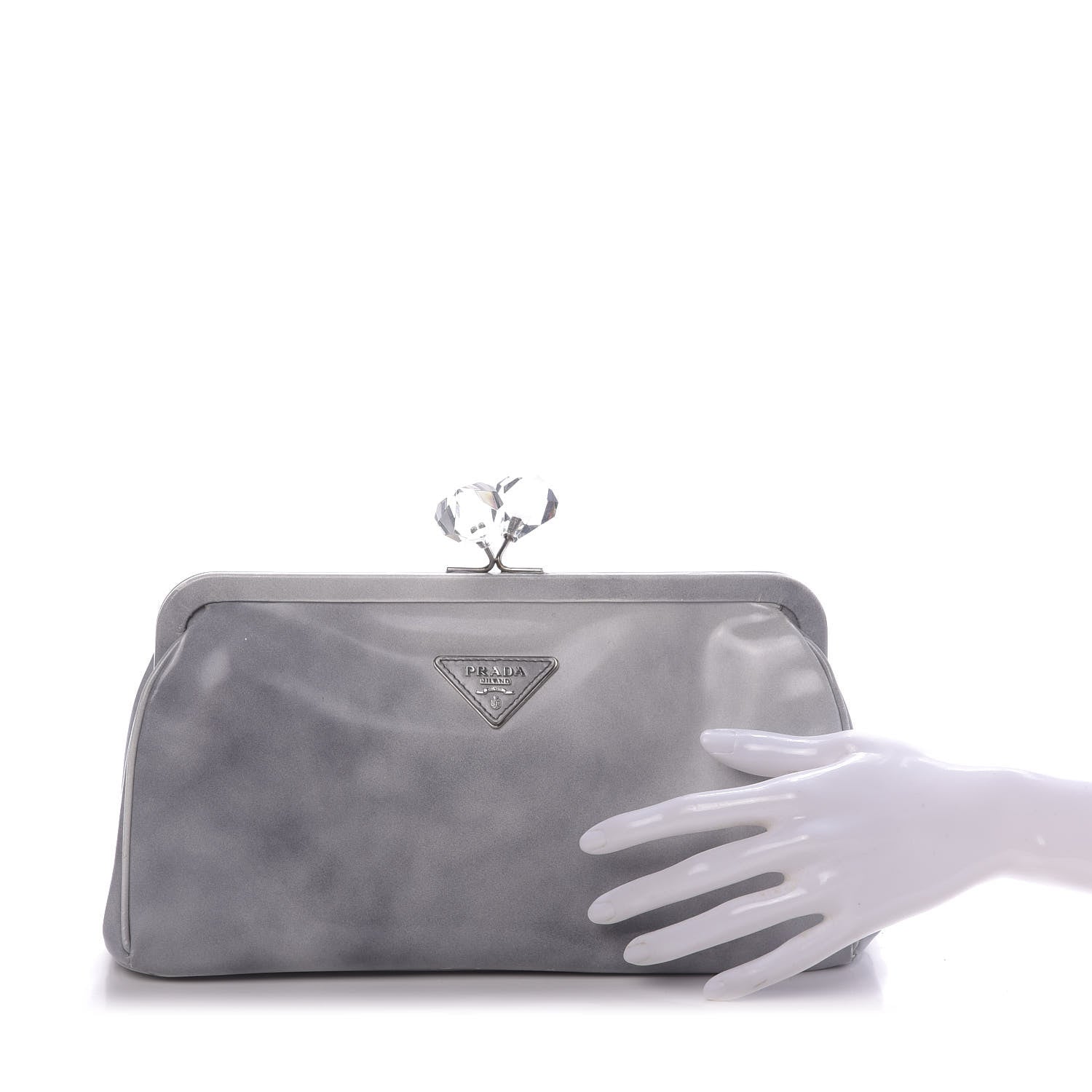 Prada Spazzolato Kisslock Clutch Grigio 2 of 13