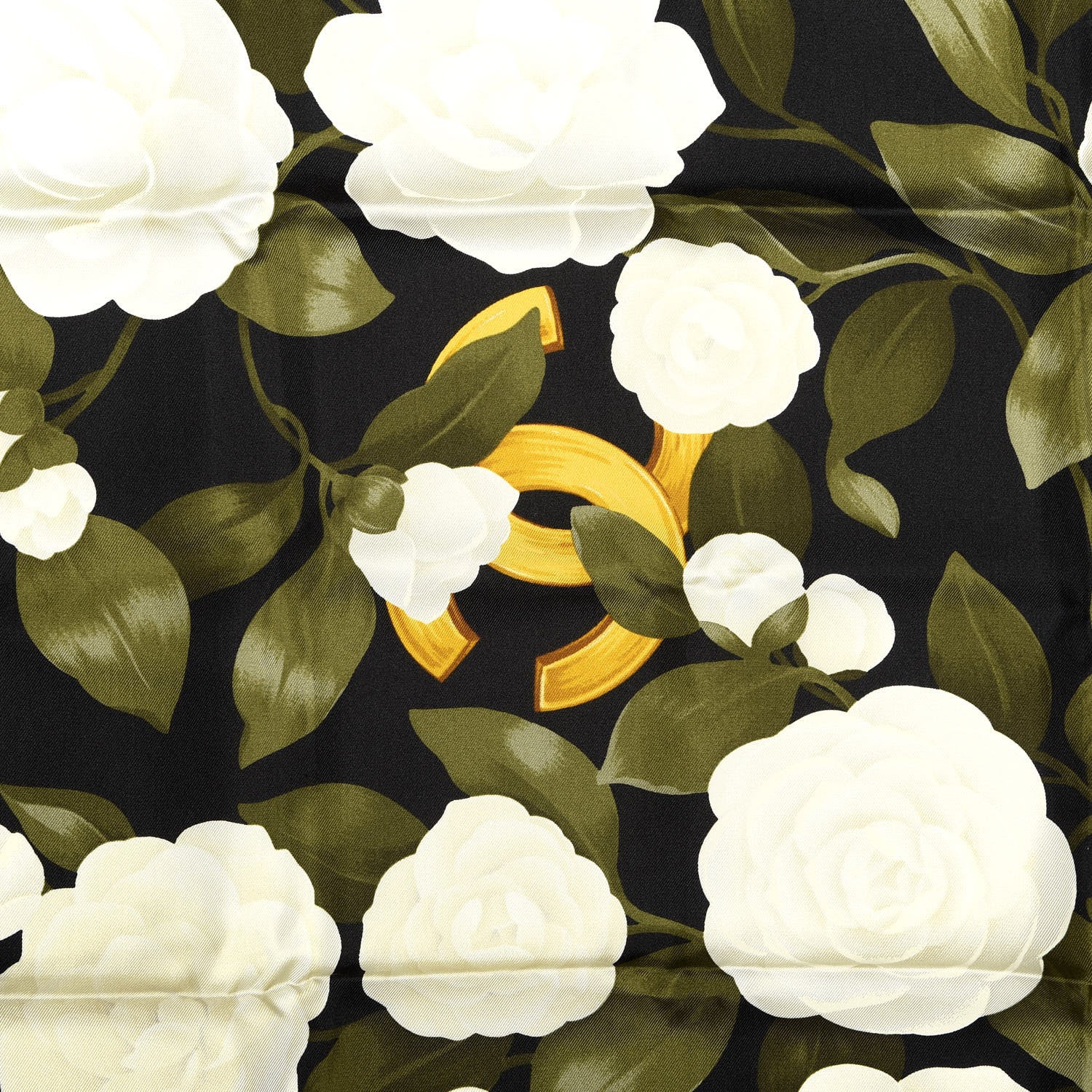 Chanel Silk CC Logo Camellia Scarf Black 3 of 3