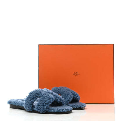 Hermes Woolskin Oran Sandals 37 Bleu 8 of 8