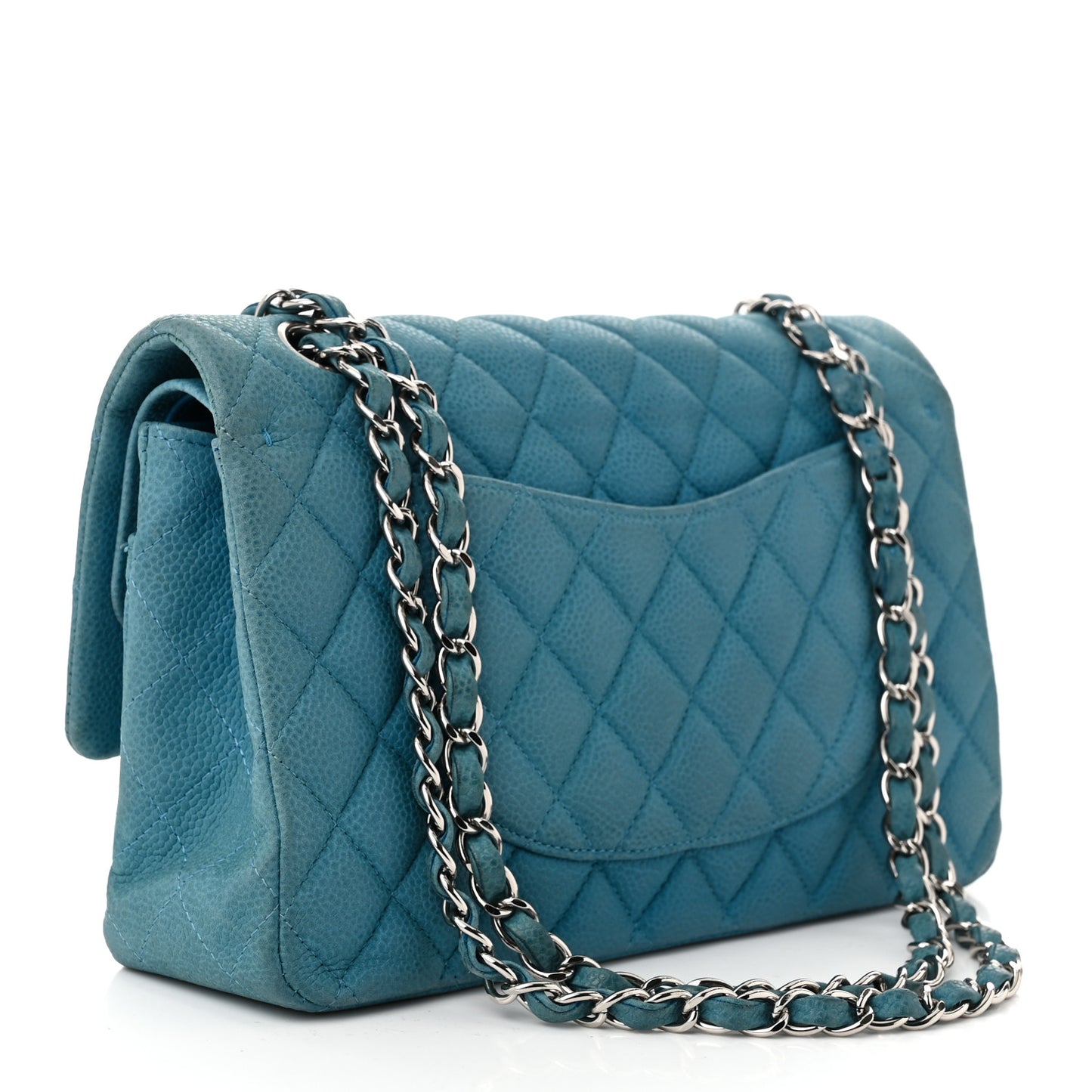Iridescent Caviar Quilted Medium Double Flap Blue