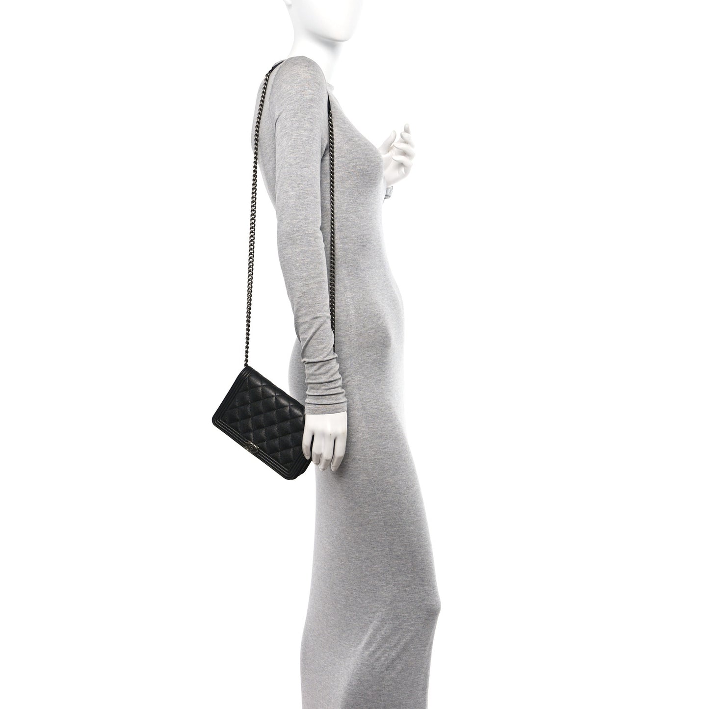 Caviar Quilted Boy Wallet On Chain WOC Black