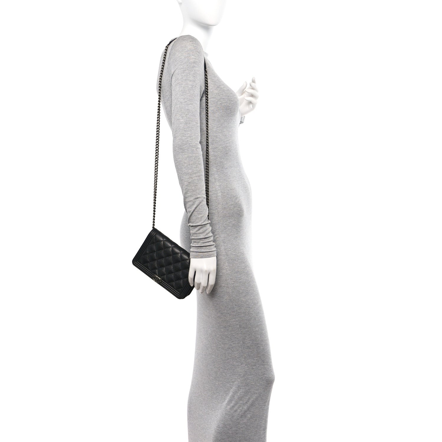 Chanel Caviar Quilted Boy Wallet On Chain WOC Black 2 of 11