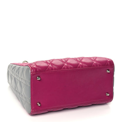 Christian Dior Lambskin Cannage Medium Tri-Color Lady Dior Fuchsia Grey Light Blue 3 of 13