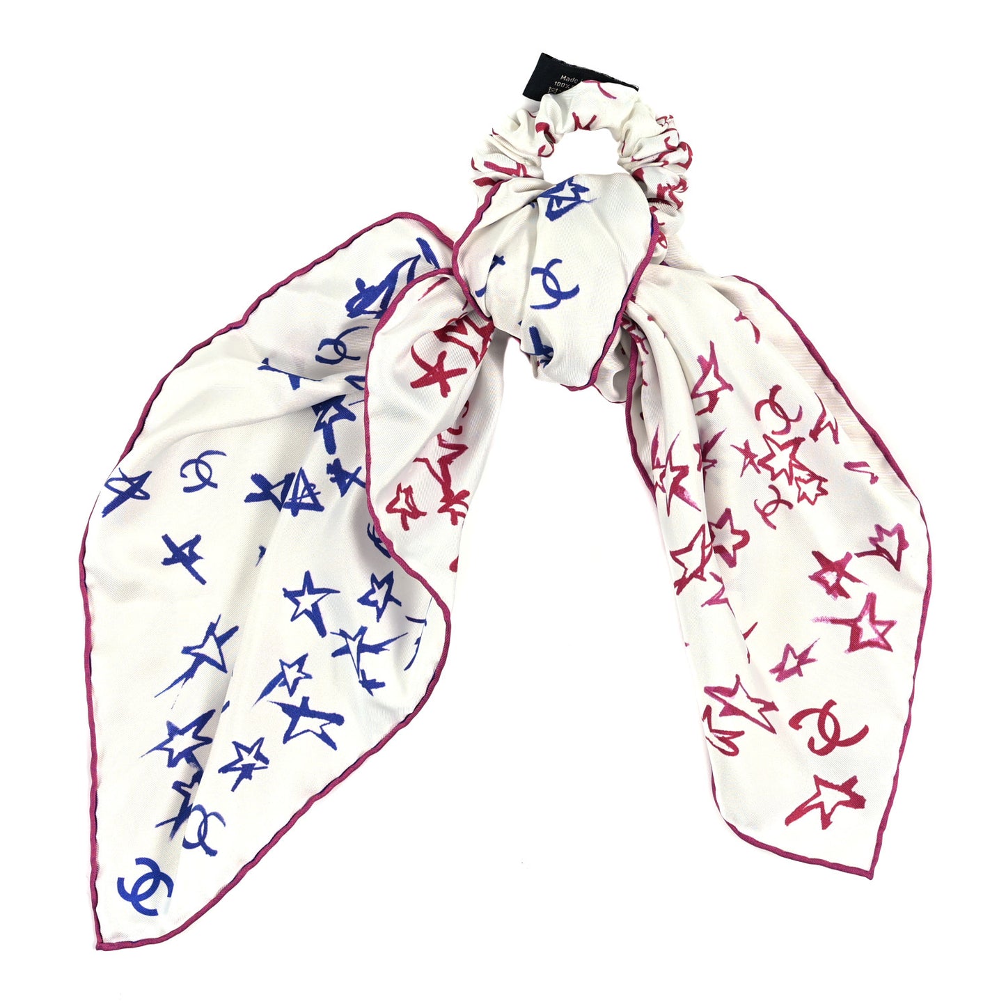 Silk CC Scrunchie and Scarf Hair Tie Set White Pink Blue