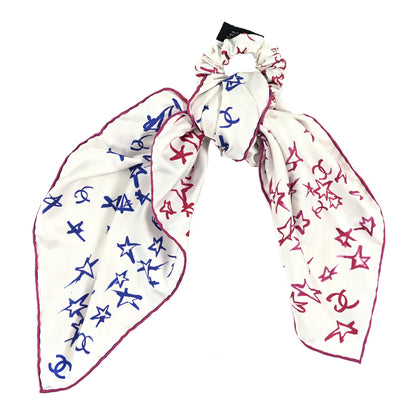 Chanel Silk CC Scrunchie and Scarf Hair Tie Set White Pink Blue 1 of 4