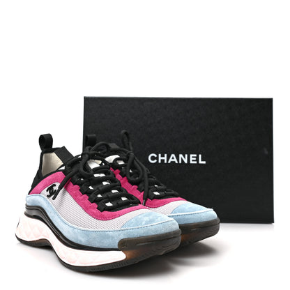 Chanel Fabric Suede CC Sneakers 38 Light Grey Light Blue Fuchsia 8 of 8