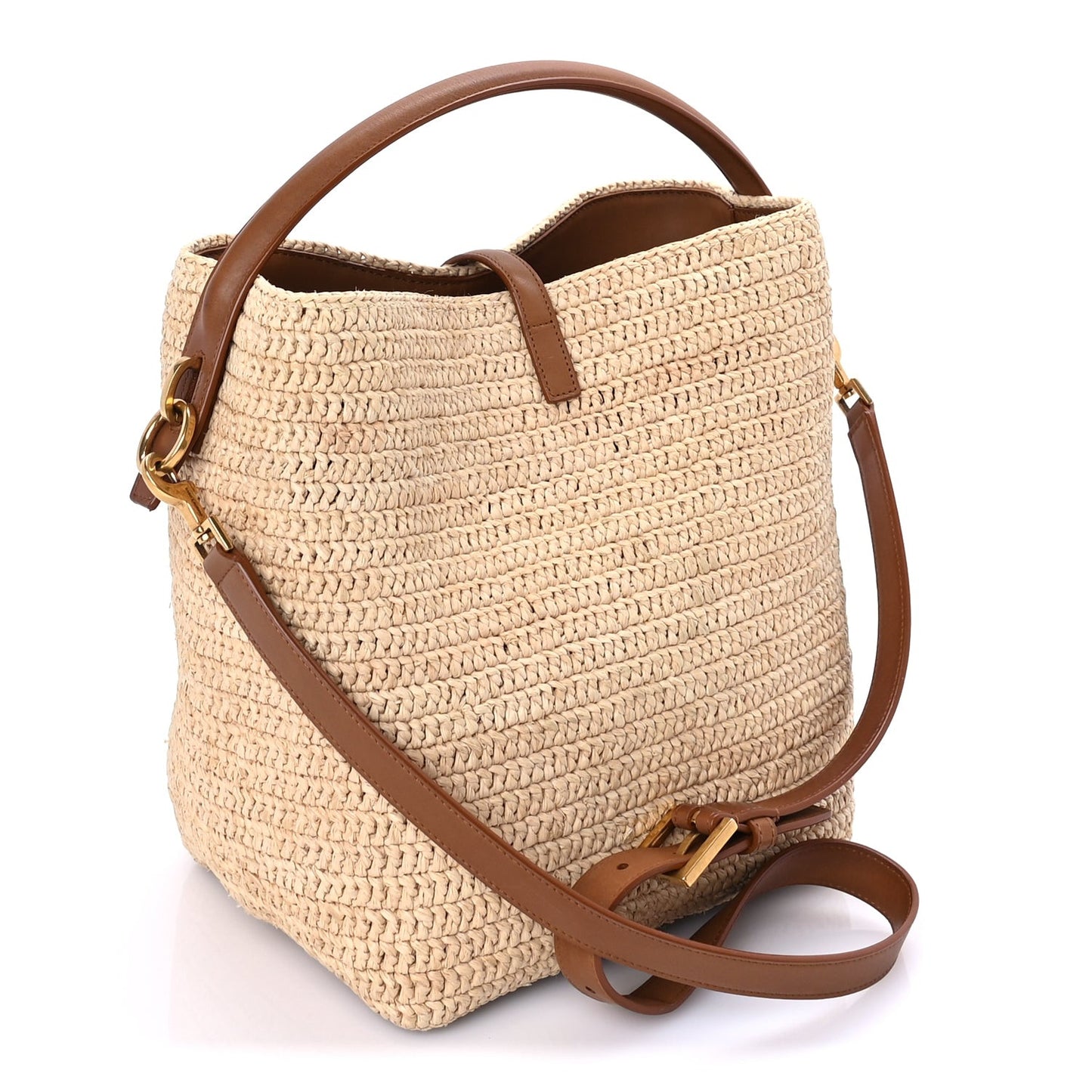 Raffia Vegetable Tanned Calfskin Le 37 Bucket Bag Natural Brick