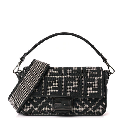 Fendi Wool Vitello King Houndstooth FF Embroidered Baguette Grigio Anthracite 1 of 8