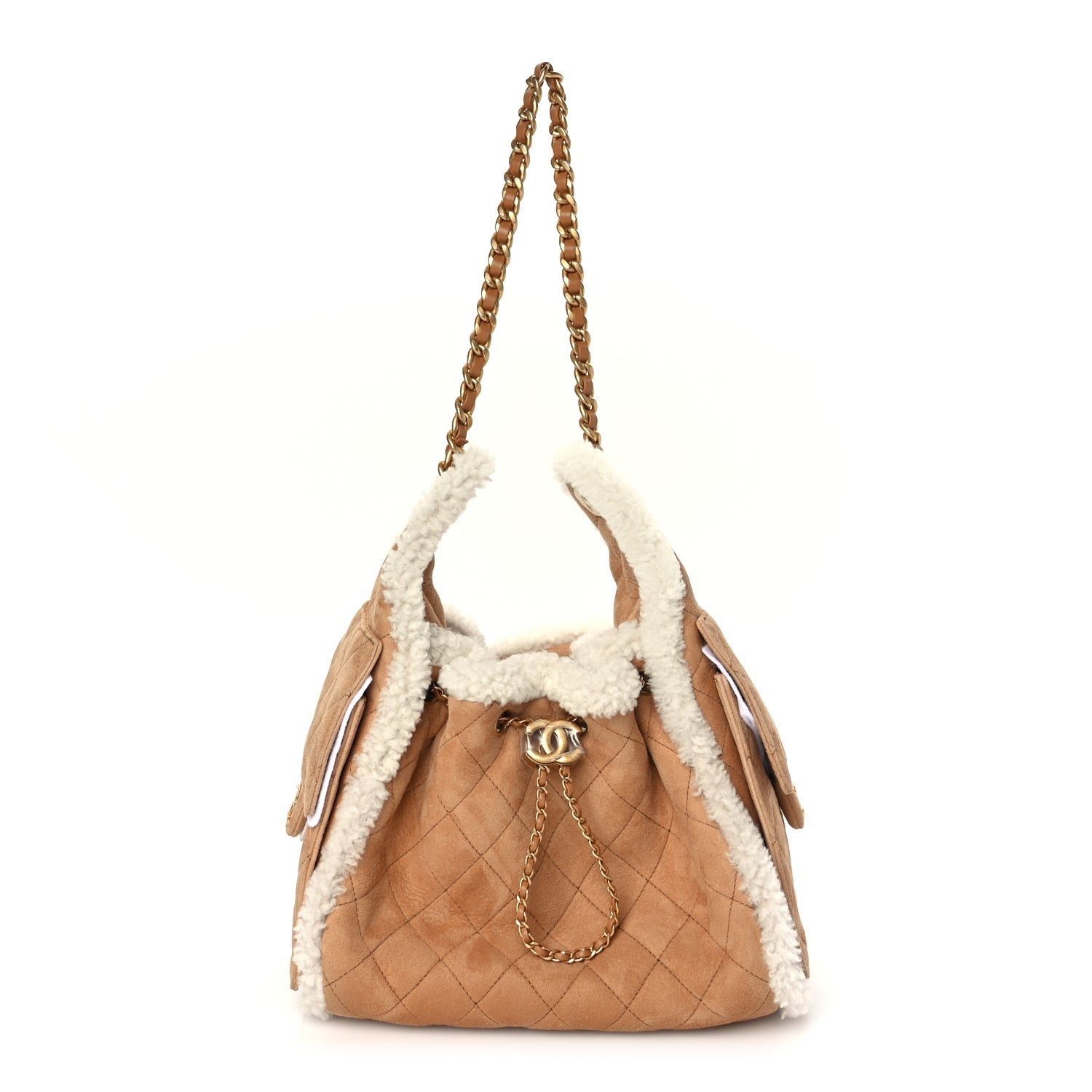 Chanel Suede Shearling Quilted Small  25 Handbag Beige White 1 of 9