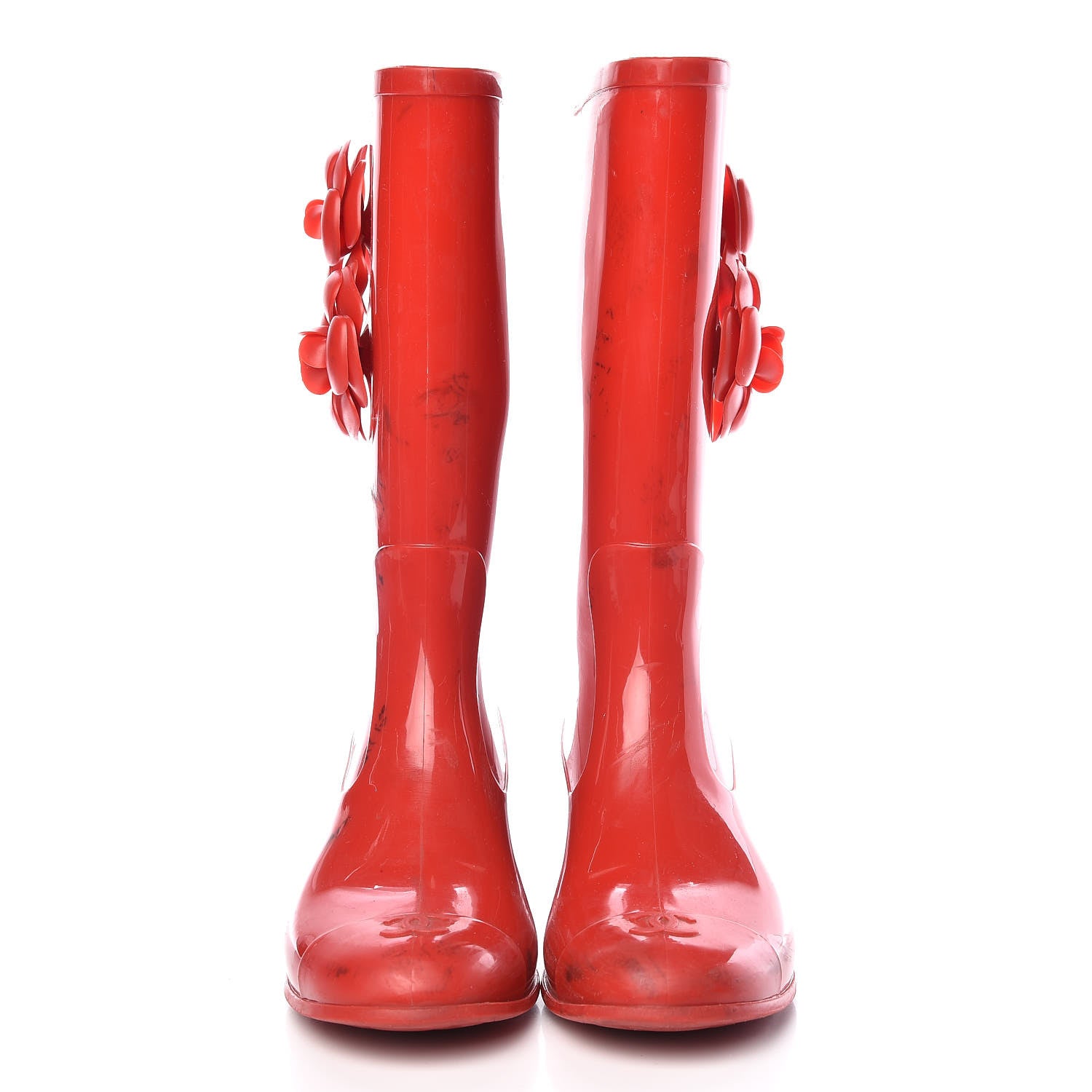 Chanel Rubber Camellia Rain Boots 37 Red 2 of 18