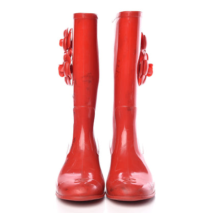 Chanel Rubber Camellia Rain Boots 37 Red 2 of 18