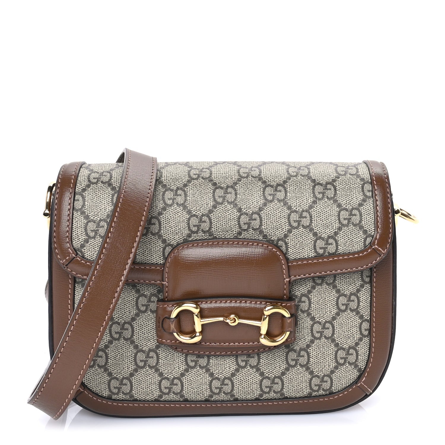 Gucci GG Supreme Monogram Azalea Calfskin Web Mini Horsebit 1955 Shoulder Bag Beige Ebony Brown Sugar 1 of 7