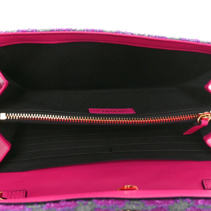 Versace Tweed Quilted Medusa Wallet on Chain Crossbody Pink Blue 5 of 7