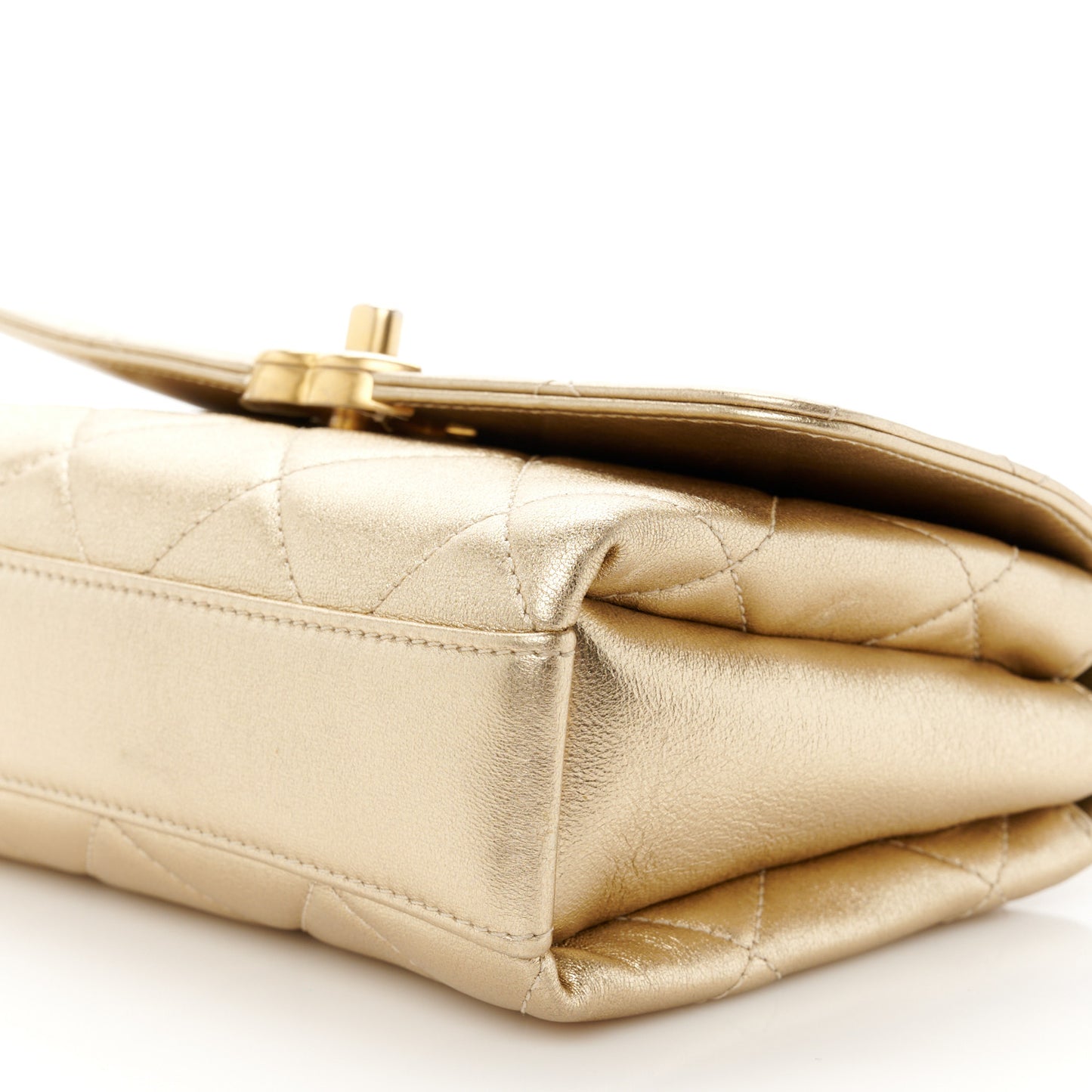 Metallic Lambskin Quilted Mini CC Crystal Logo Chain Flap Gold