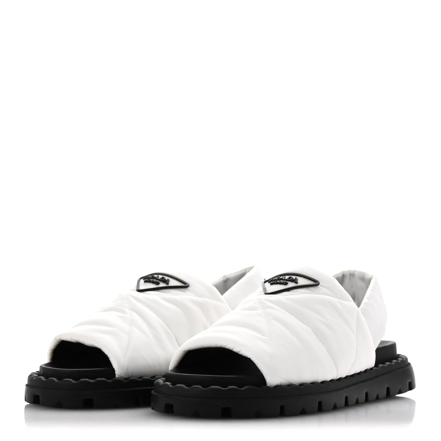 Nylon Triangle Logo Padded Slingback Sandals 38 White