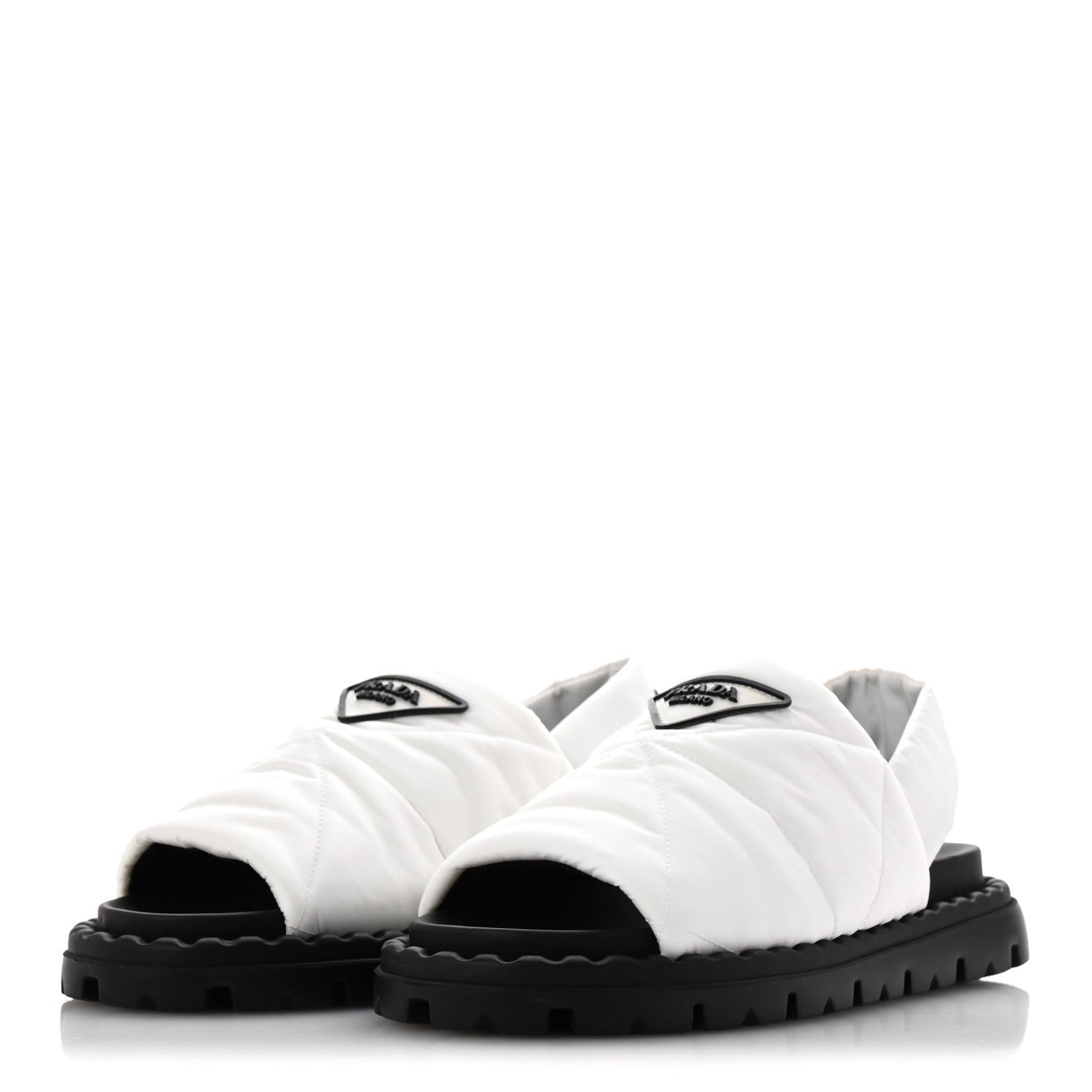 Prada Nylon Triangle Logo Padded Slingback Sandals 38 White 4 of 7