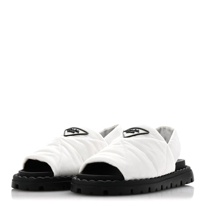 Prada Nylon Triangle Logo Padded Slingback Sandals 38 White 4 of 7