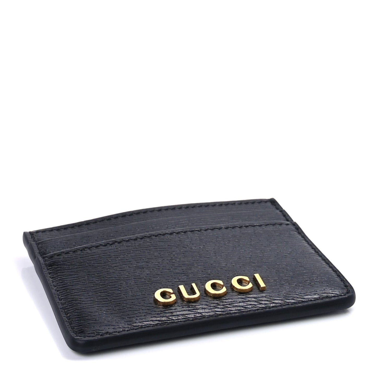 Calfskin Script Card Holder  Black