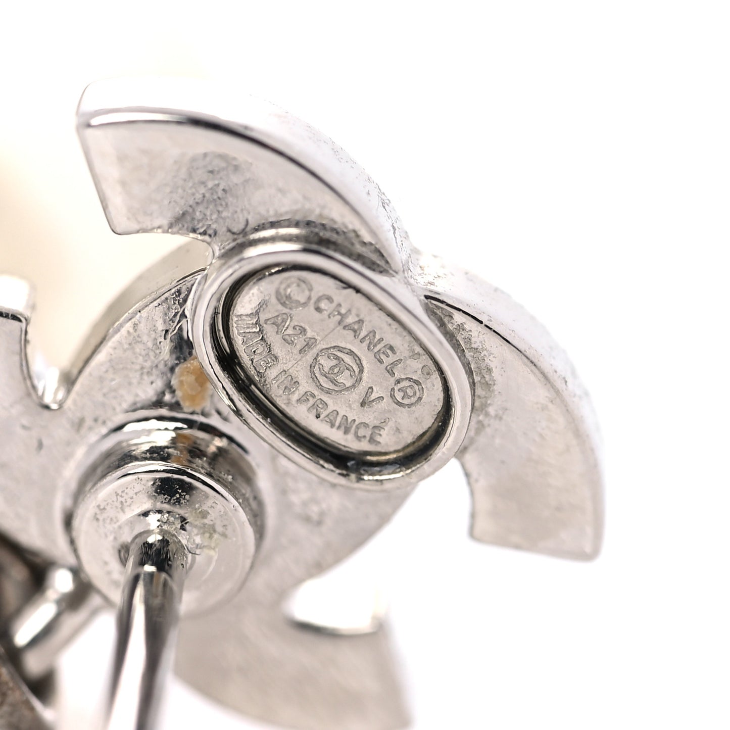 Crystal Pearl CC Drop Earrings Silver Pearly White