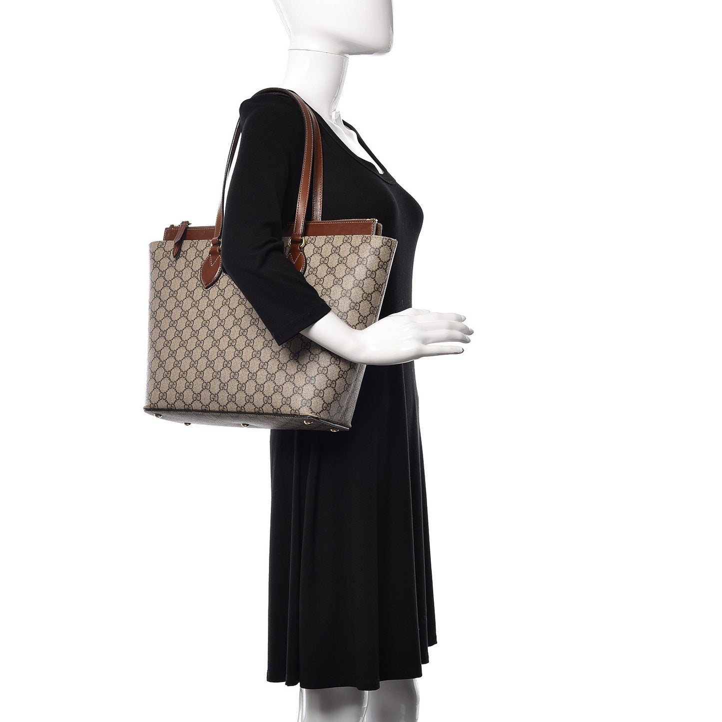 GG Supreme Monogram Medium Zippered Bucket Tote Beige Tuscany