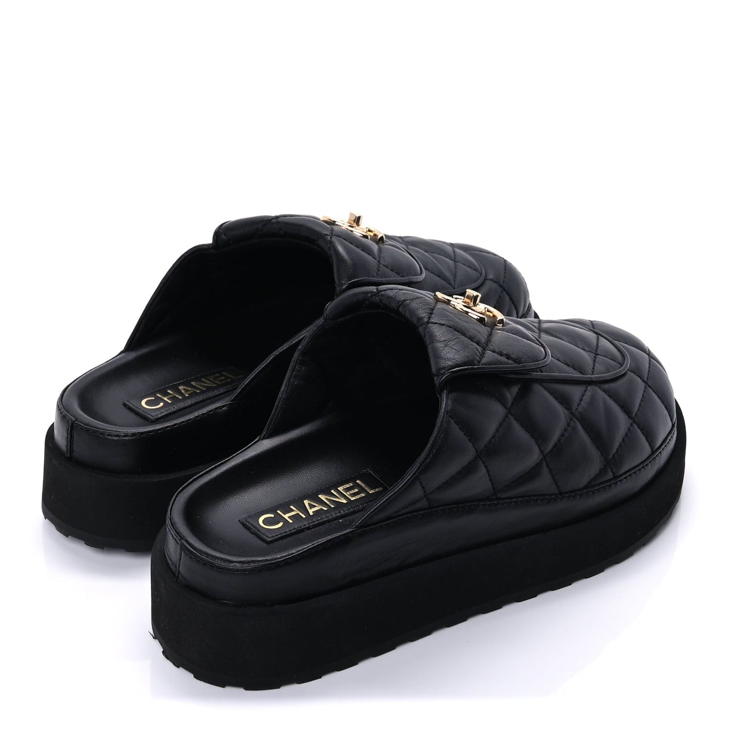 Lambskin Quilted CC Turnlock Mules 39  Black