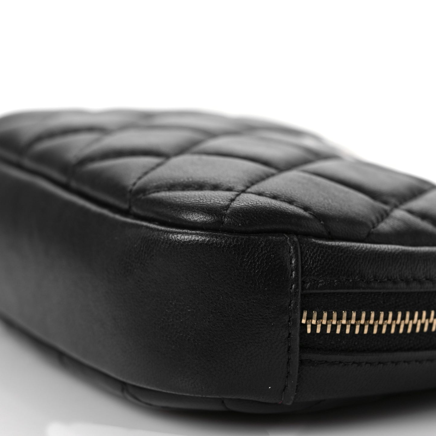 Lambskin Quilted Small Curvy Pouch Cosmetic Case Black