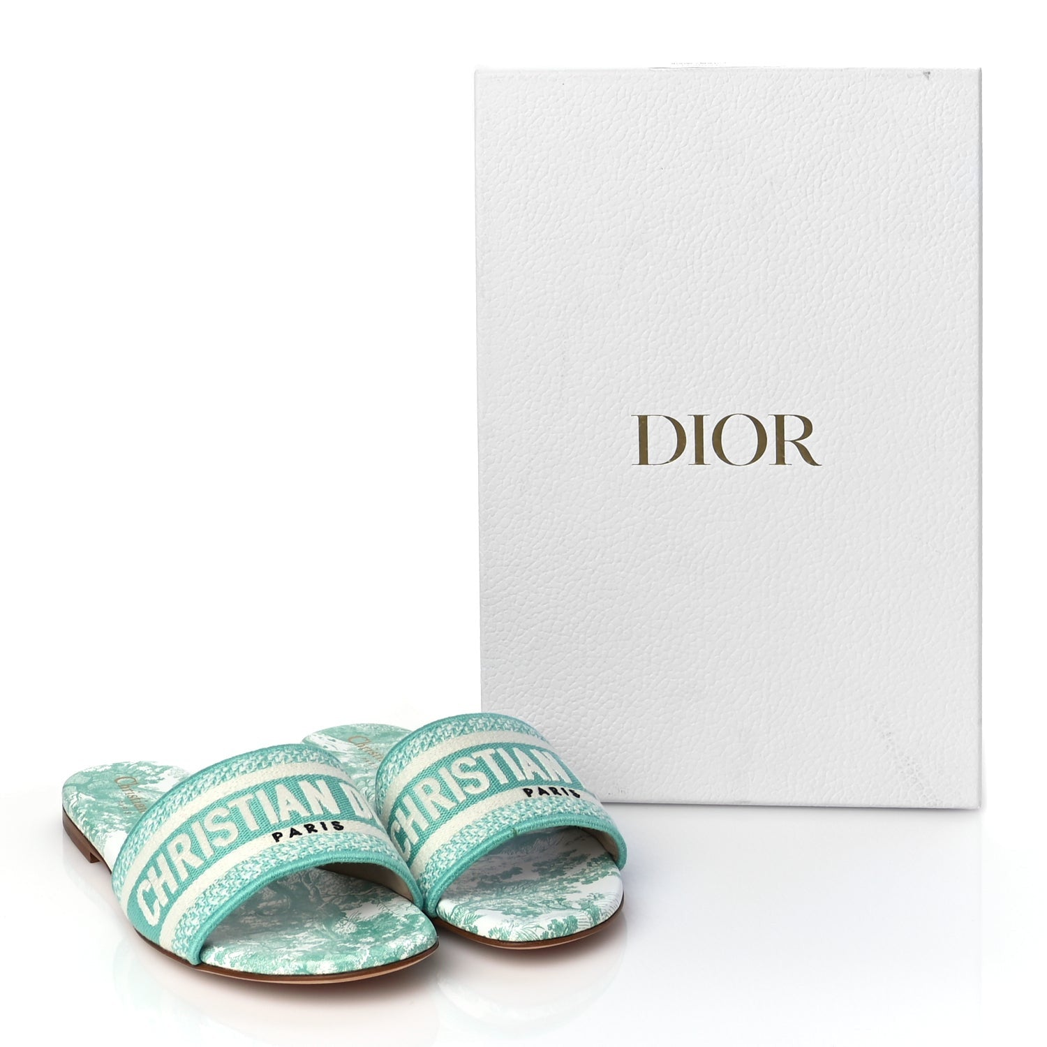 Christian Dior Canvas Toile De Jouy Embroidered Dway Flat Slide Sandals 36 Aquamarine 9 of 9