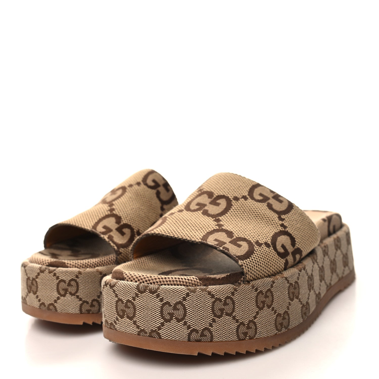 Gucci Monogram Maxi GG Angelina Platform 55mm Slide Sandals 38 Camel Ebony 3 of 9