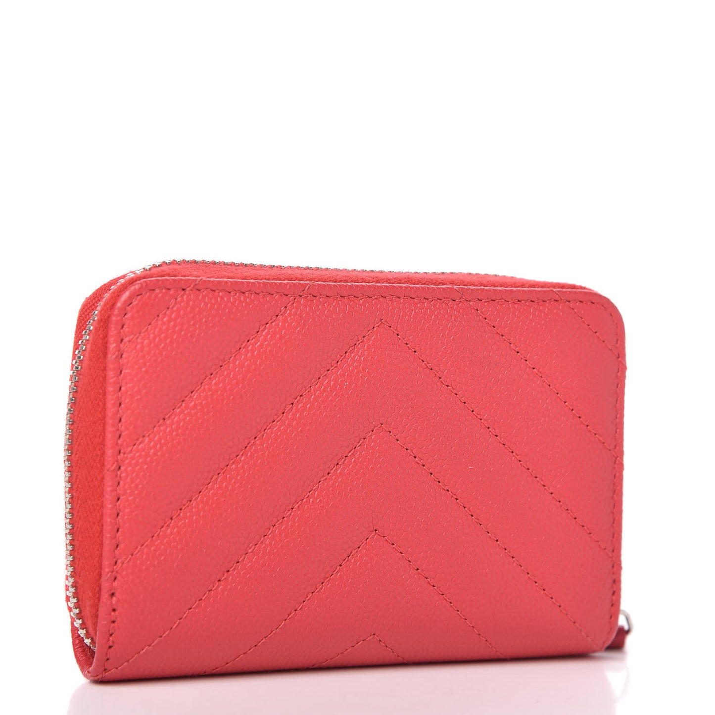 Caviar Chevron Quilted Zip Around Coin Purse Red