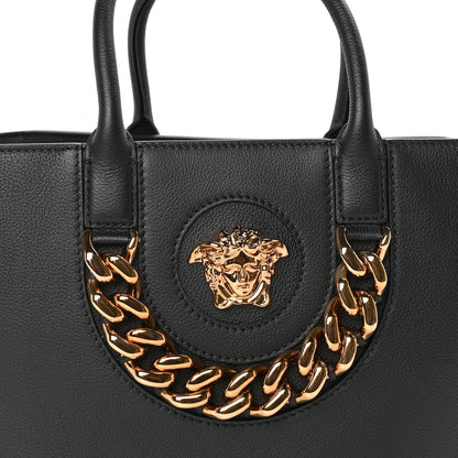 Versace Grained Calfskin Small La Medusa Tote Bag  Black 6 of 8