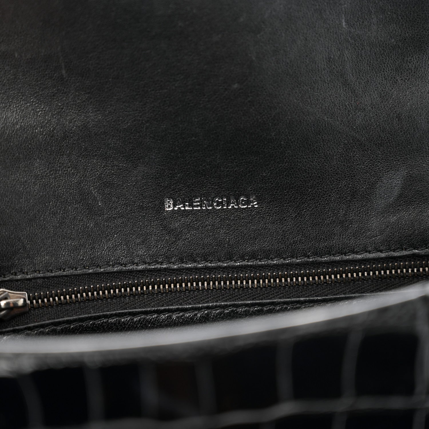Balenciaga Shiny Calfskin Monochrome Crocodile Embossed Small Hourglass Top Handle Bag Black 5 of 7