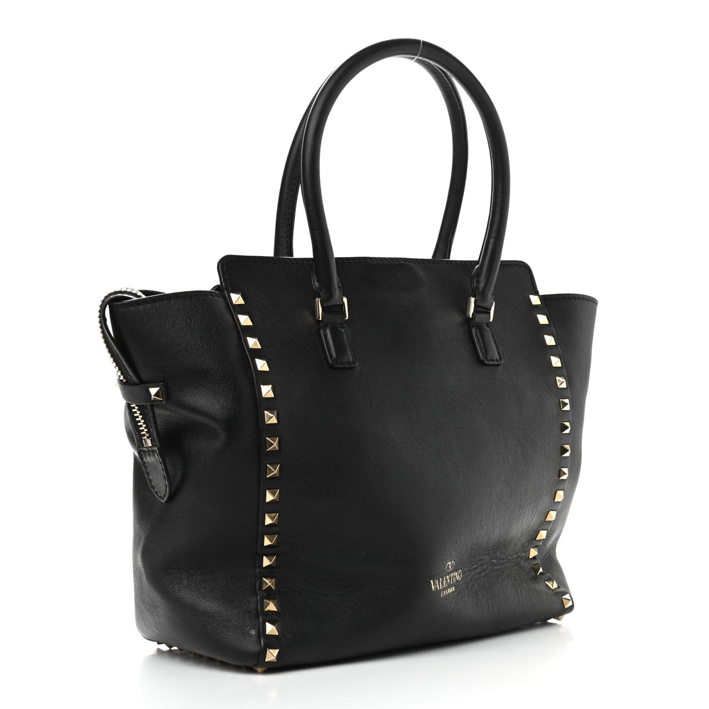 Vitello Rockstud Double Handle Tote Black