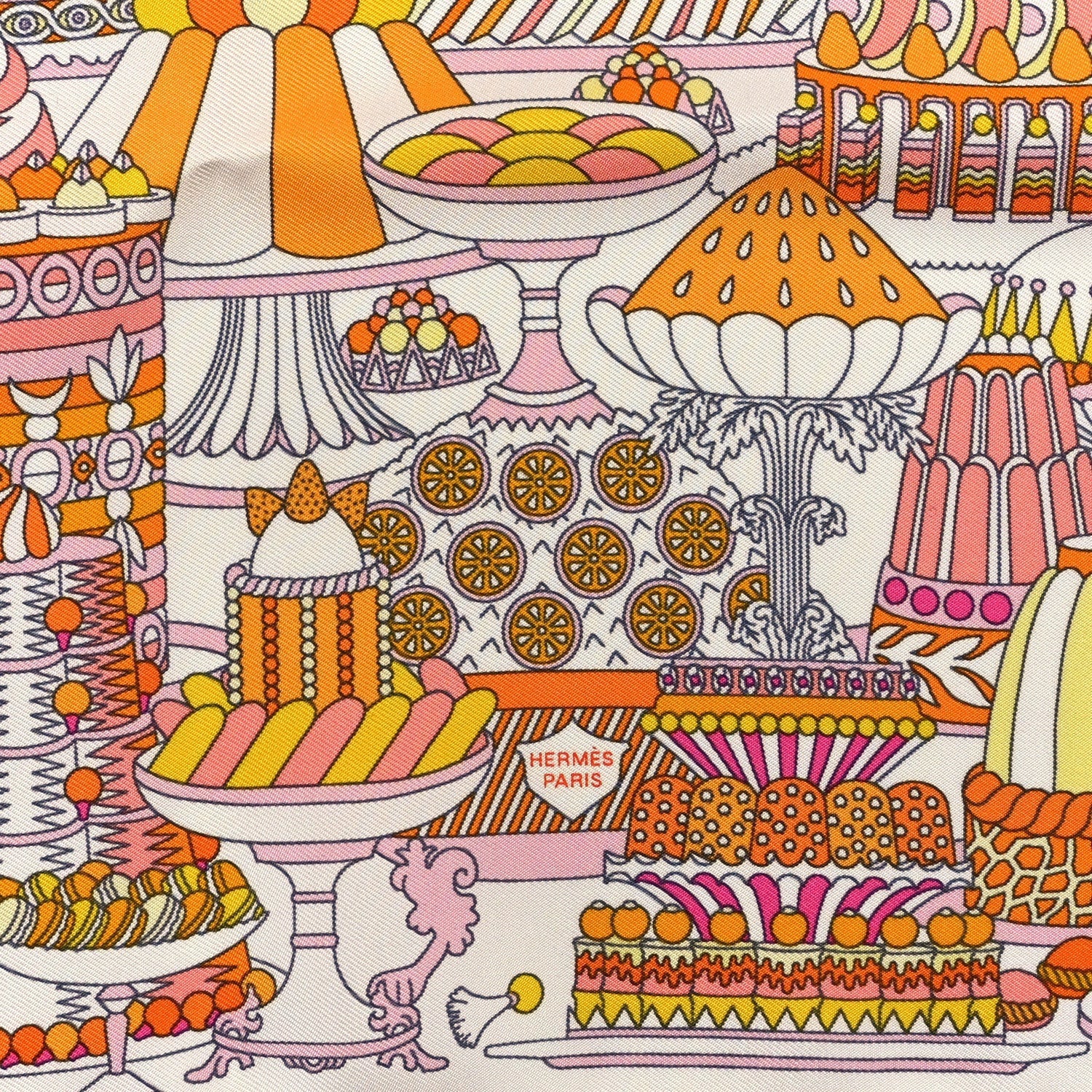 Hermes Silk La Patisserie Francaise Scarf 45 White Orange Jaune 2 of 3