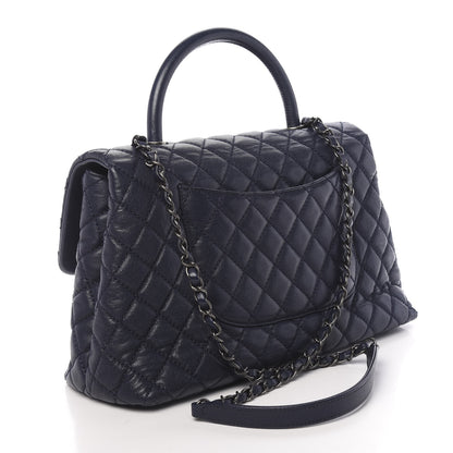 Chanel Caviar Quilted Medium Coco Handle Flap Navy Blue 3 of 11