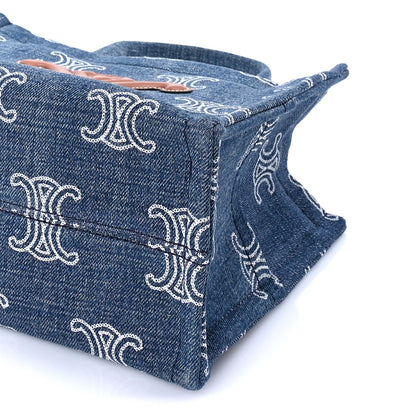 Celine Denim Calfskin Triomphe Print Cabas Blue Tan 8 of 8