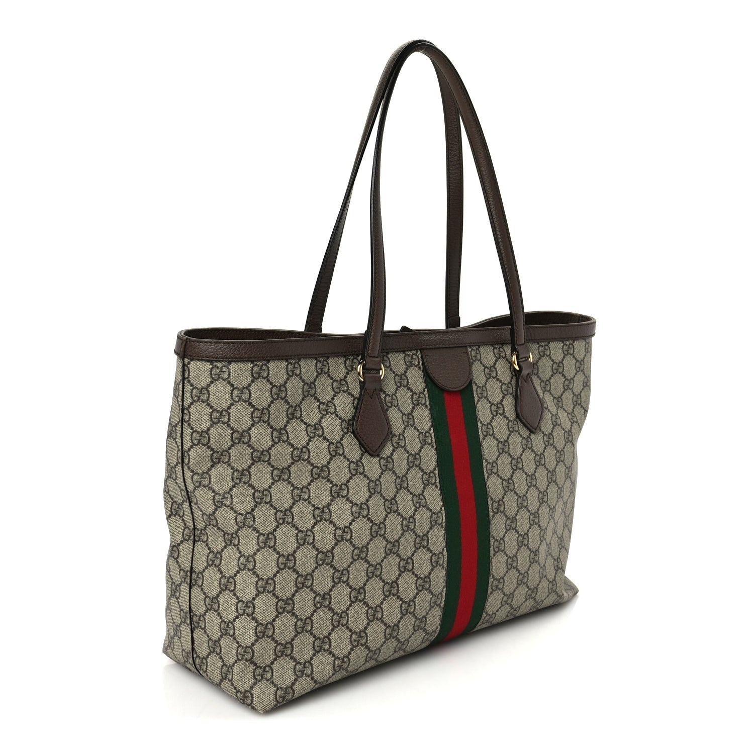 Gucci GG Supreme Monogram Textured Calfskin Web Medium Ophidia Shopping Tote  Beige Ebony New Acero 2 of 9