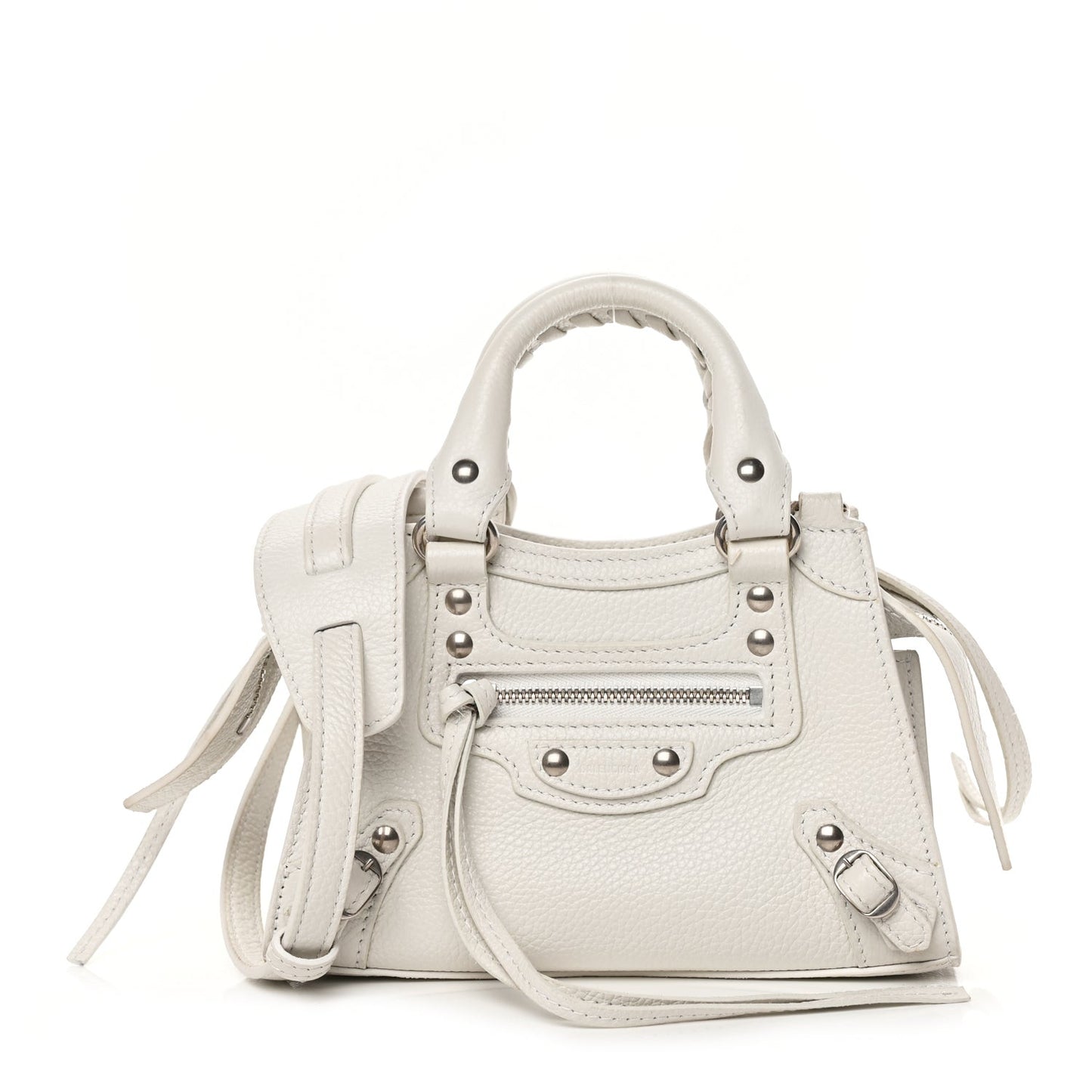Grained Calfskin Neo Classic Silver Hardware Nano City Crossbody White