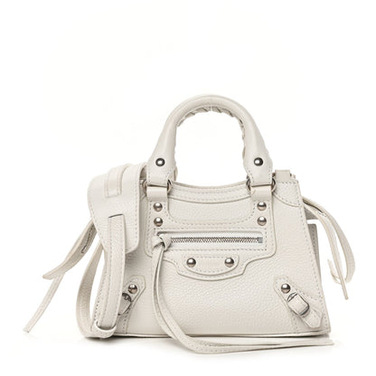 Balenciaga Grained Calfskin Neo Classic Silver Hardware Nano City Crossbody White 1 of 9