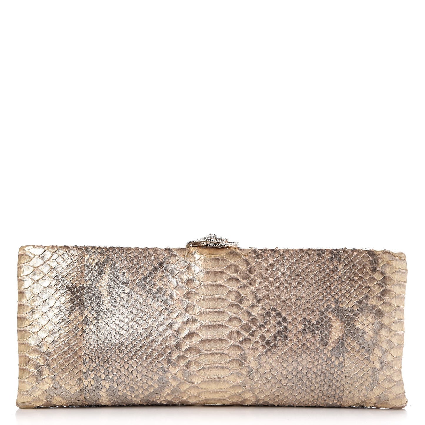 Metallic Python Crystal CC Clutch Gold