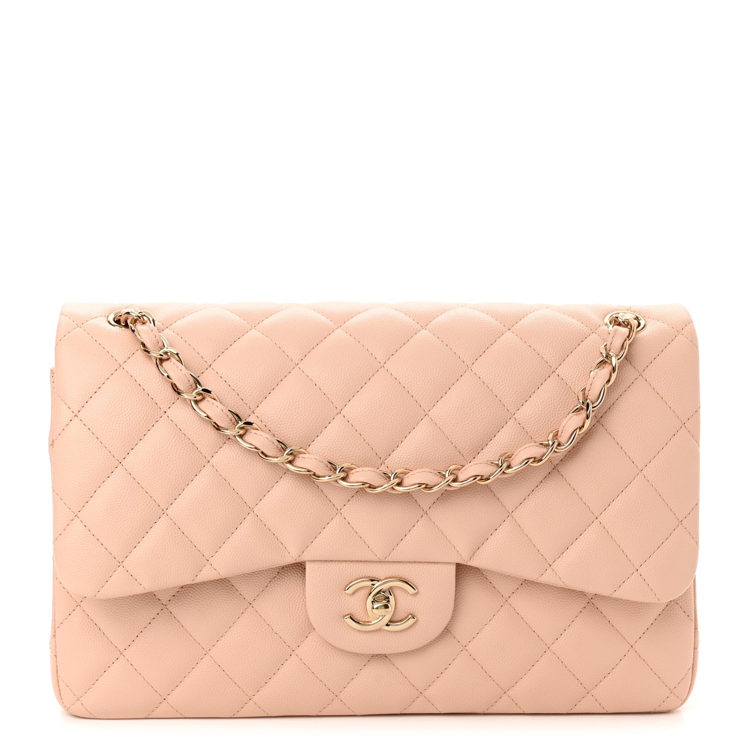 Chanel Caviar Quilted Jumbo Double Flap Light Beige 1 of 10