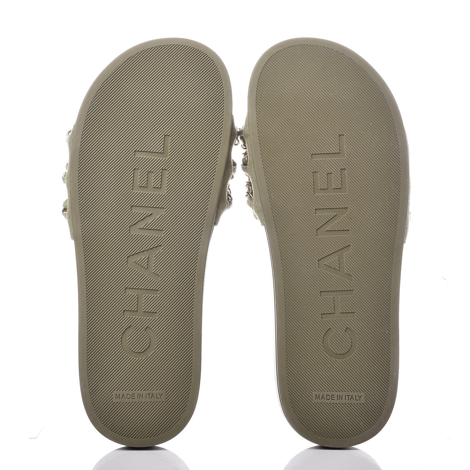 Chanel Canvas Chain Flat Sandals 36 Khaki 8 of 10