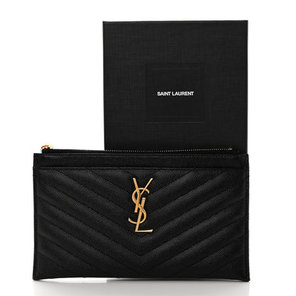 Saint Laurent Grain De Poudre Chevron Monogram Bill Pouch Black 8 of 8