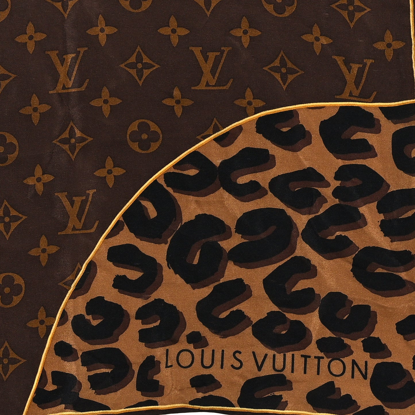 Silk Leopard Monogram Square Scarf