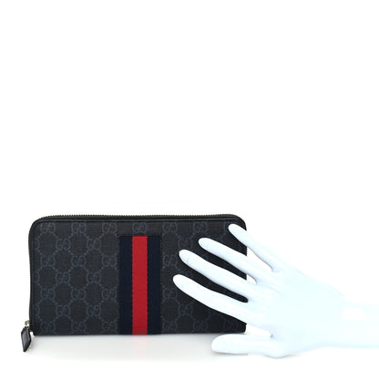 Gucci GG Supreme Monogram Web Zip Around Wallet Black Grey 2 of 6