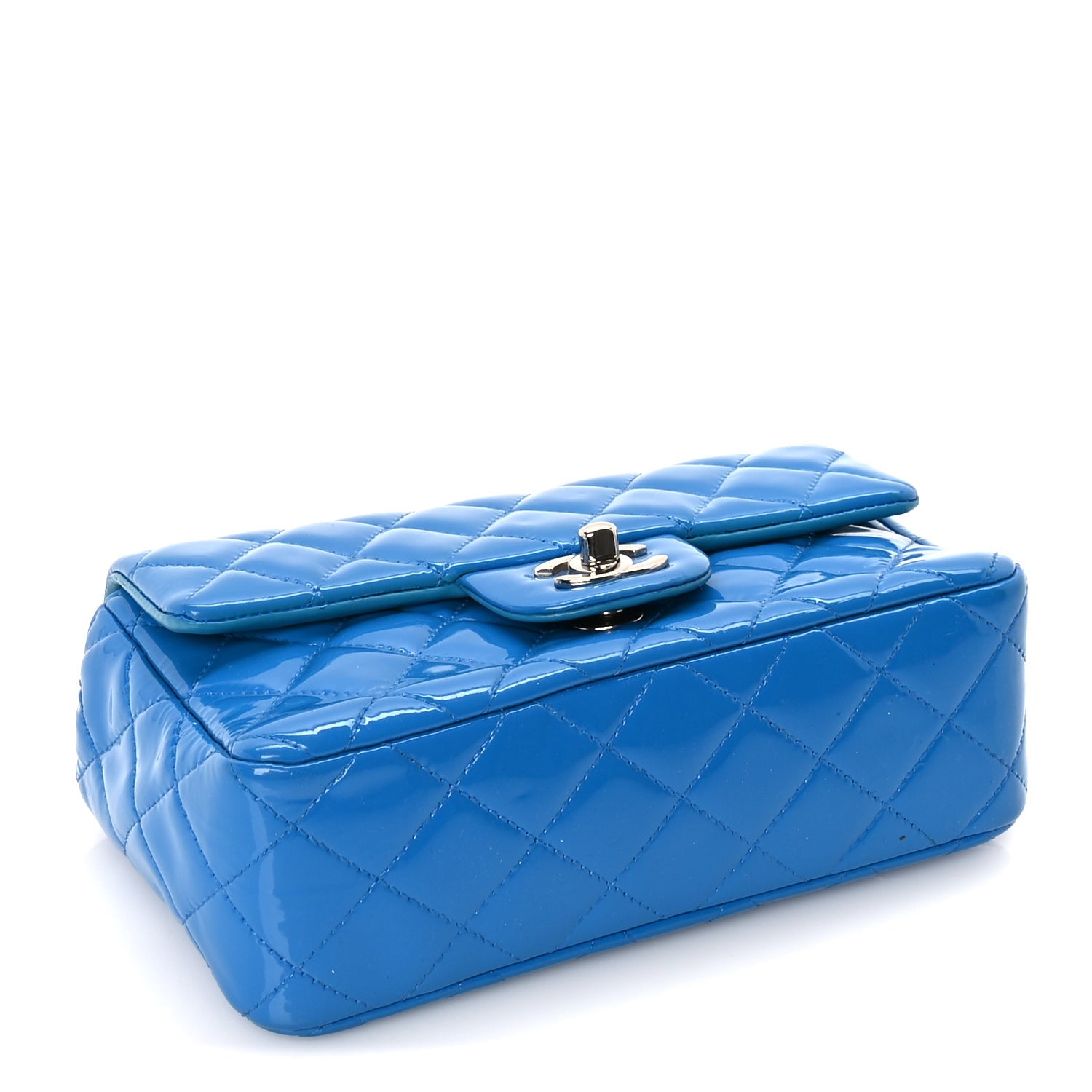 Chanel Patent Calfskin Quilted Mini Rectangular Flap  Blue 3 of 9