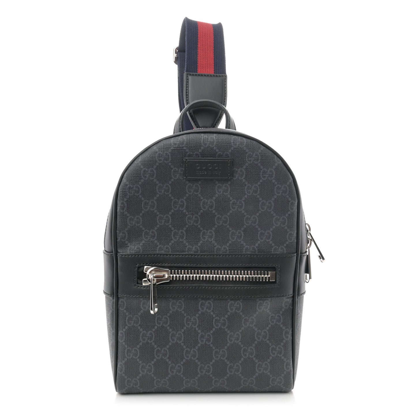 GG Supreme Monogram Calfskin Web Sling Backpack Black Grey
