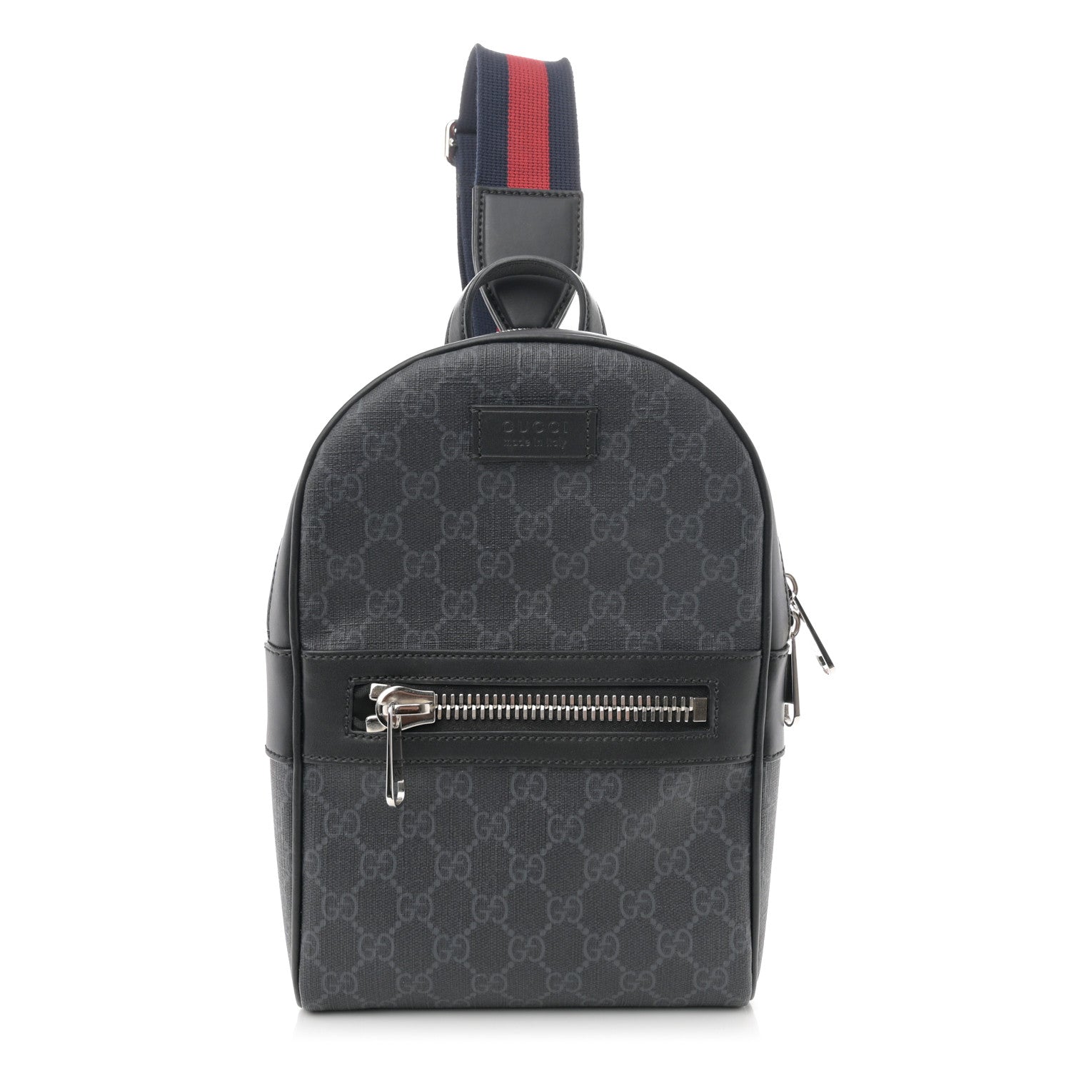 Gucci GG Supreme Monogram Calfskin Web Sling Backpack Black Grey 1 of 10
